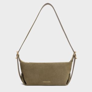 Larsen Recycled Suede Buckle-Strap Slouchy Shoulder Bag
