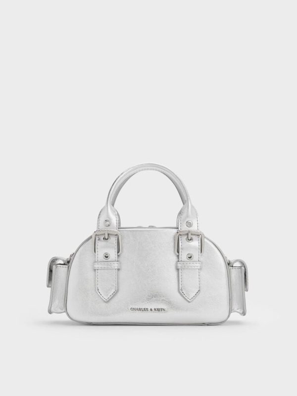 Blaise Metallic Buckle-Strap Side-Pocket Bowling Bag 1 Blaise Metallic Buckle-Strap Side-Pocket Bowling Bag