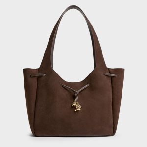 Mila Recycled Suede Metallic-Knot Drawstring Tote Bag