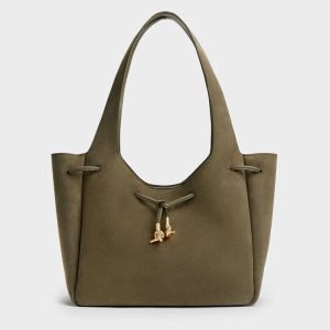 Mila Recycled Suede Metallic-Knot Drawstring Tote Bag