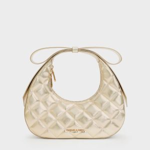 Janie Metallic Quilted Bow-Handle Bag